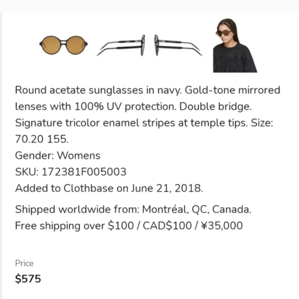 Thome Browne Round Navy Blue Frame Sunglasses with Amber Lenses New